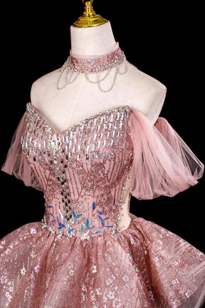 Sparkly Tulle Sequins Formal Evening Gown, A-Line Party Dress