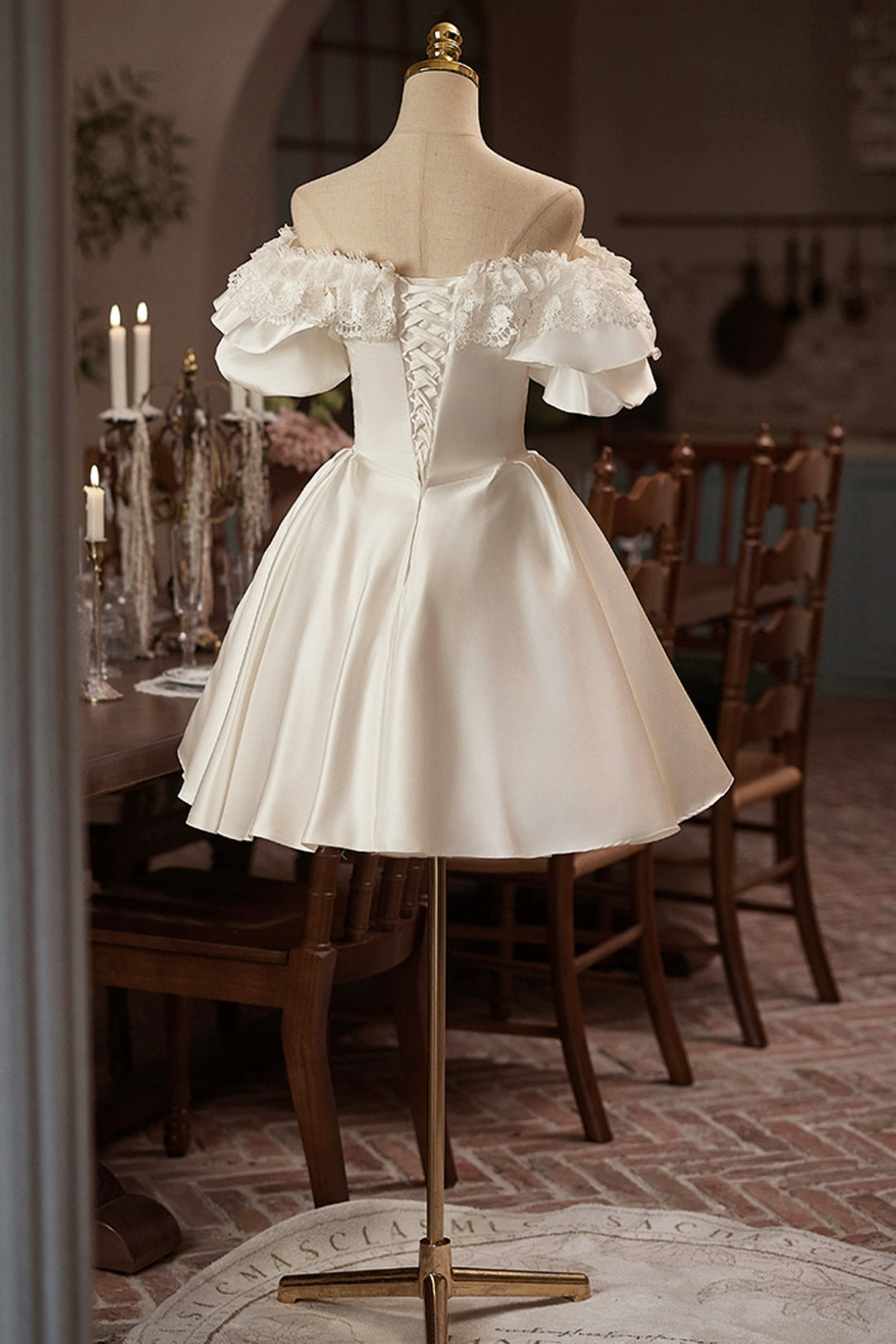 knee length white puffy dress White Short Prom Dresses, Off Shoulder White Puffy Homecoming Dresses US 6 / Custom Color
