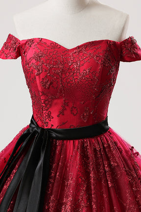 Burgundy Tulle Sequins Floor Length Formal Dress, Beautiful A-Line Prom Evening Dress