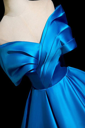 A-Line Satin Off-the-Shoulder Ballgown with Dramatic Bow,  Blue Formal Evening Gown