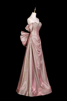 Sparkly Dusty Pink Ball Gown, Off the Shoulder Floor-Length Evening Dress