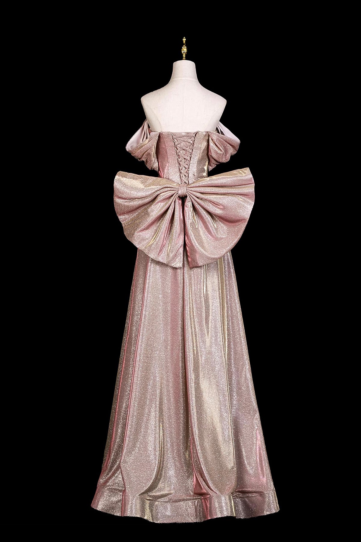 Sparkly Dusty Pink Ball Gown, Off the Shoulder Floor-Length Evening Dress