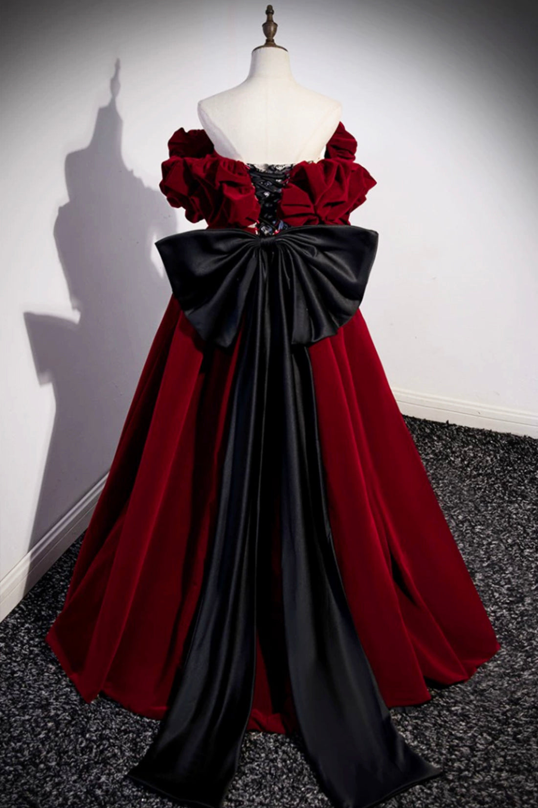Burgundy Velvet Off the Shoulder Floor Length Prom Dress