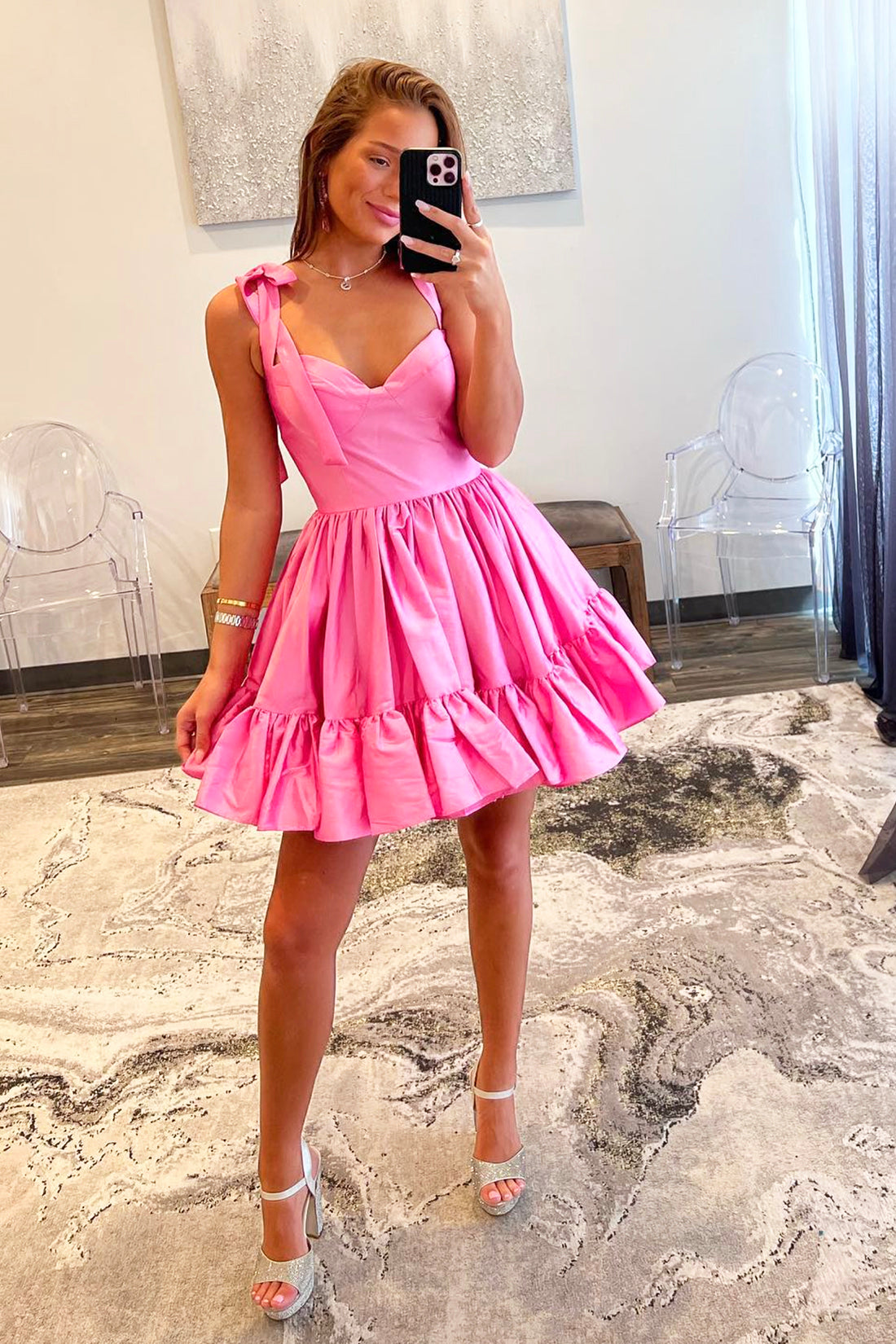 Pink Short Graduation Dress, Cute A-line Sweetheart Satin Pink Homecom Pink Short Graduation Dress, Cute A-line Sweetheart Satin Pink Homecom