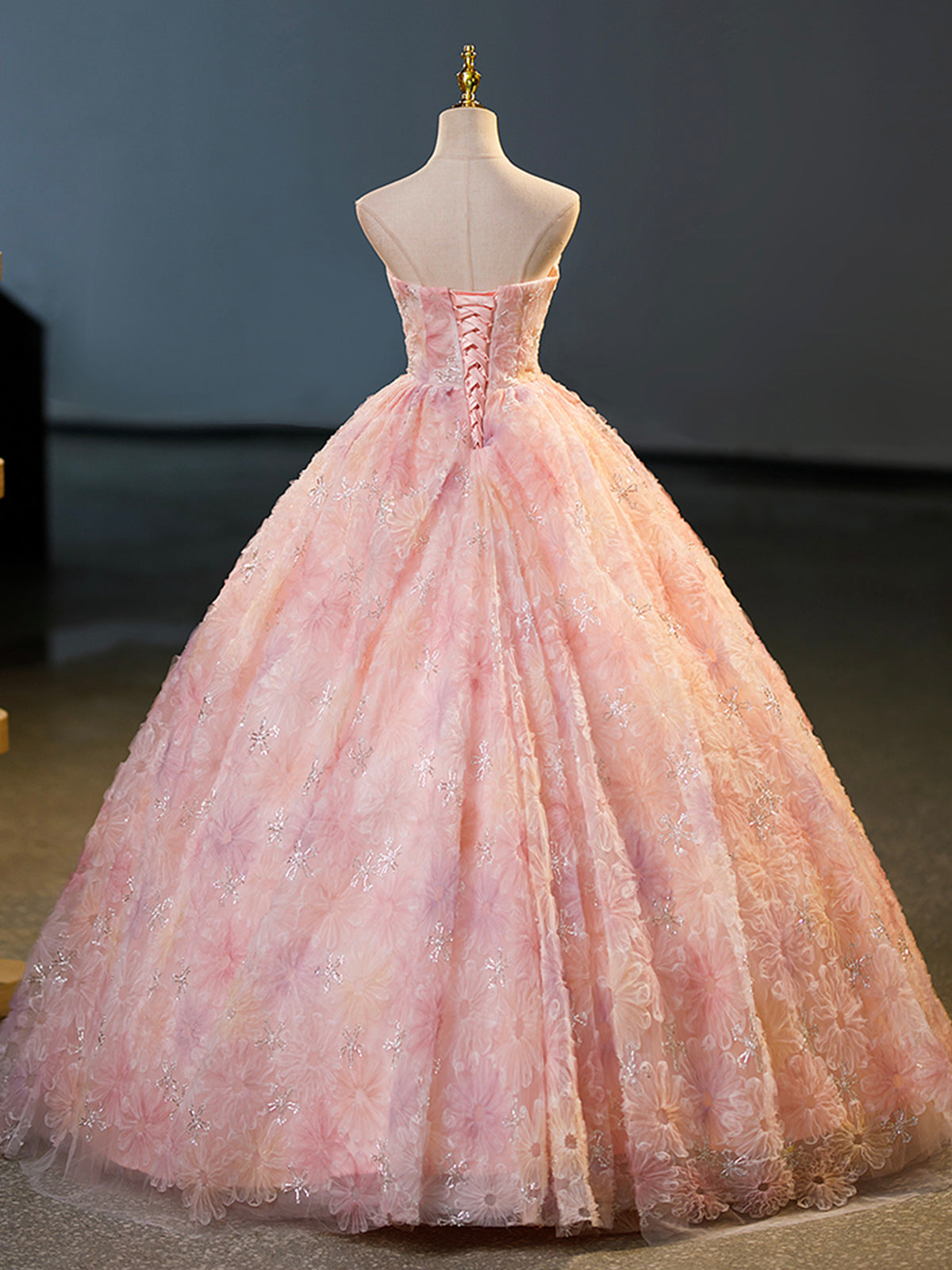Pink Flower Long Princess Dress, Pink Strapless Formal Evening Dress Pink Flower Long Princess Dress, Pink Strapless Formal Evening Dress