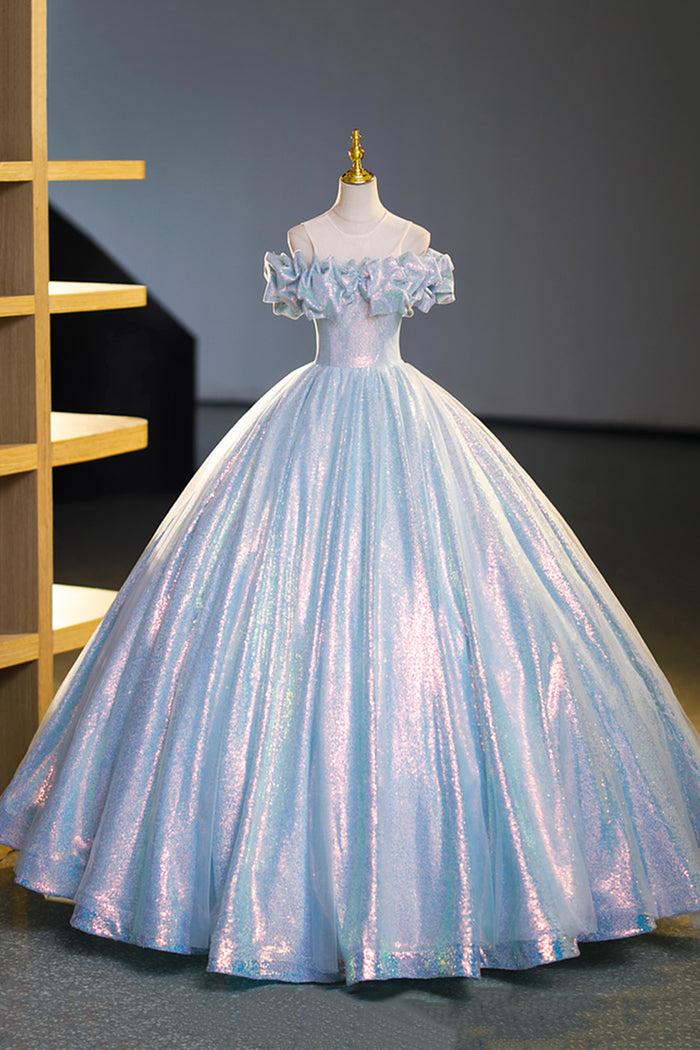 Sparkling Tulle Sequins Long Floor Length Formal Dress, Beautiful Off