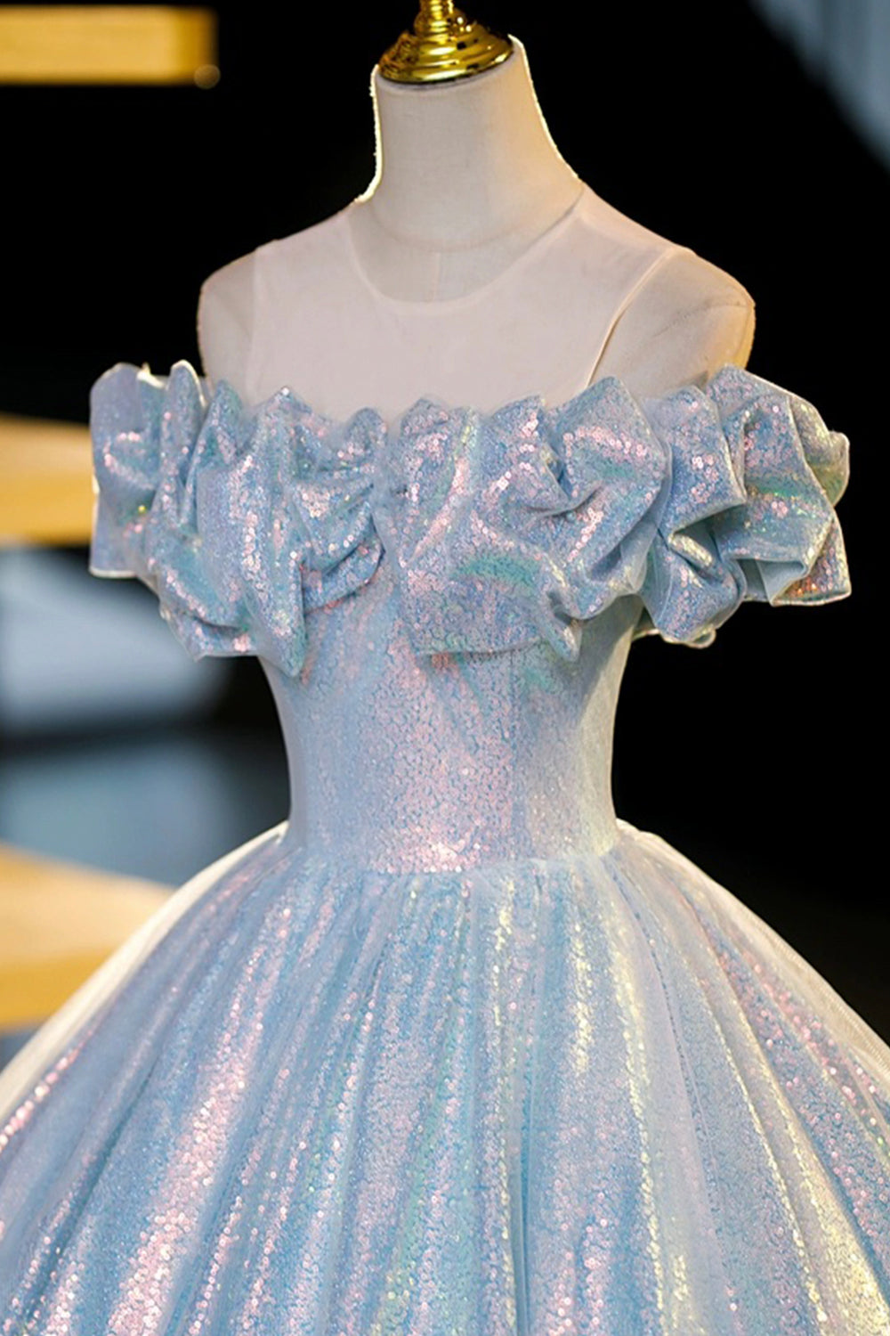 Sparkling Tulle Sequins Long Floor Length Formal Dress, Beautiful Off