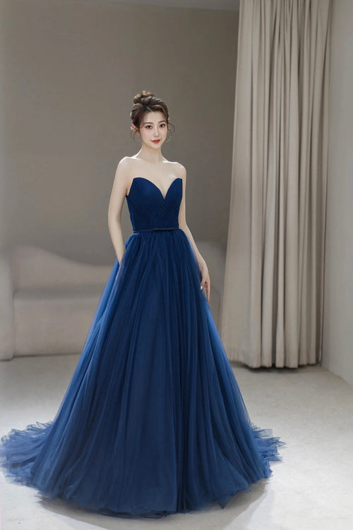 Dusty Blue Square Neck A-line Classic Formal Dress with Short Puffy Sleeves main image 1