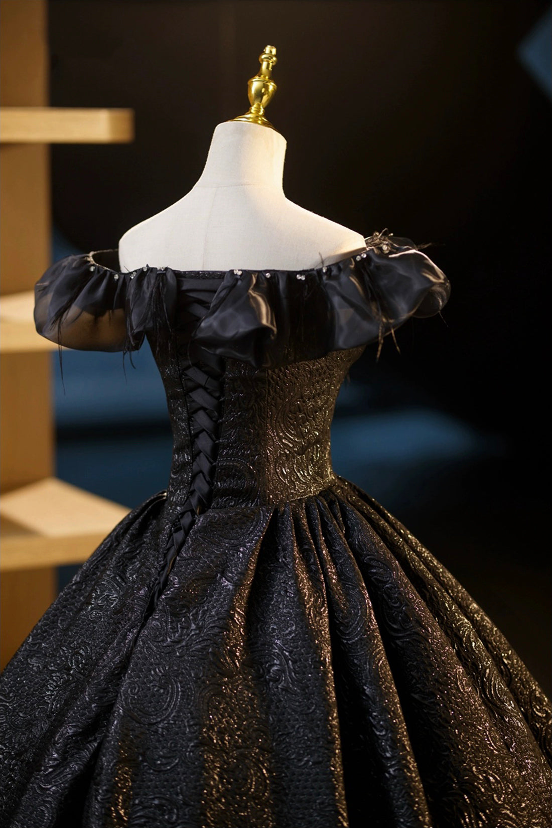 Black Floor Length V-neck Off the Shoulder Formal Dress, Black A-Line Evening Dress
