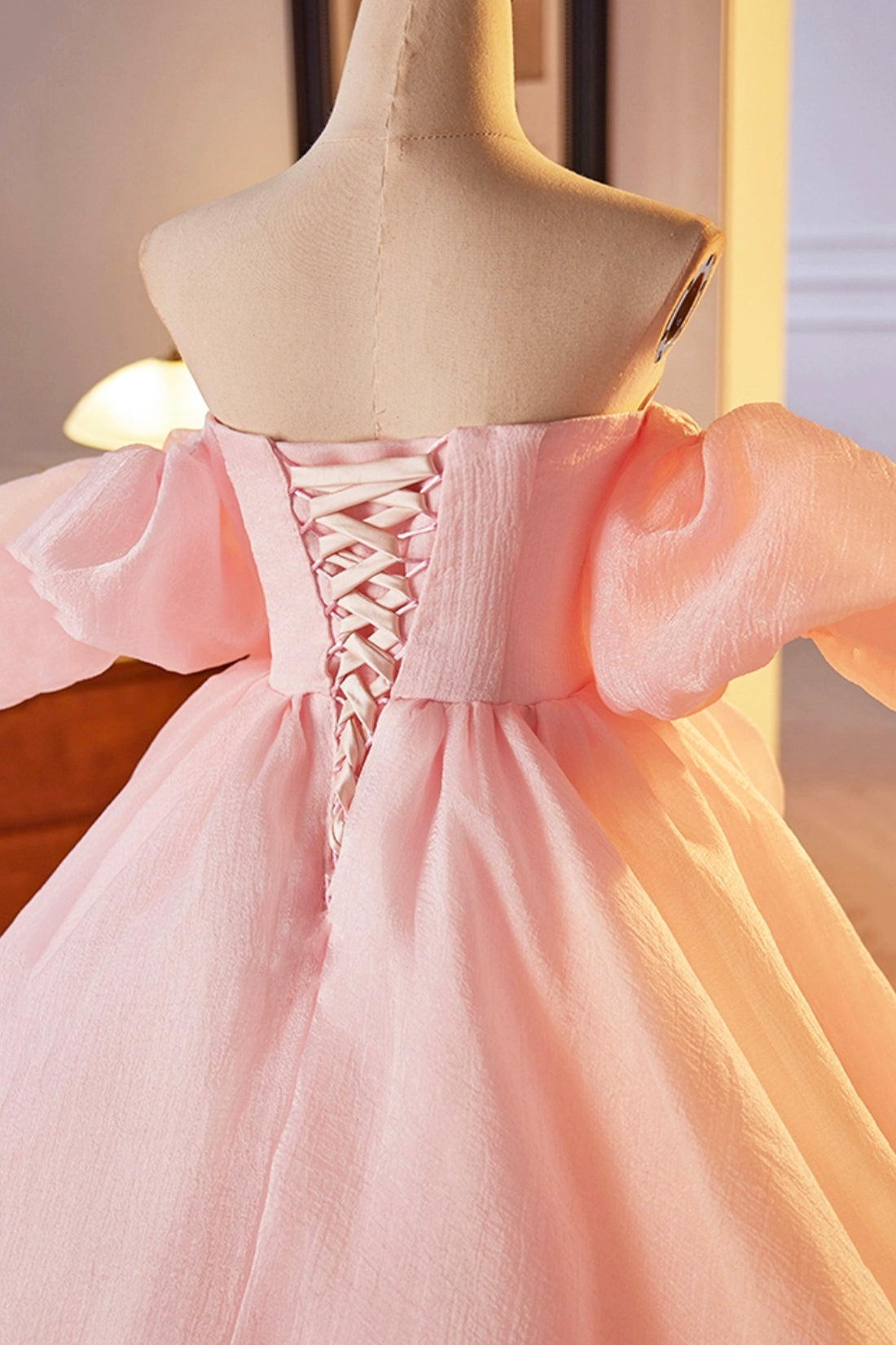 Pink A-Line Sweetheart Ball Gown Formal Dress with Flowers, Off the Shoulder Evening Party Dress