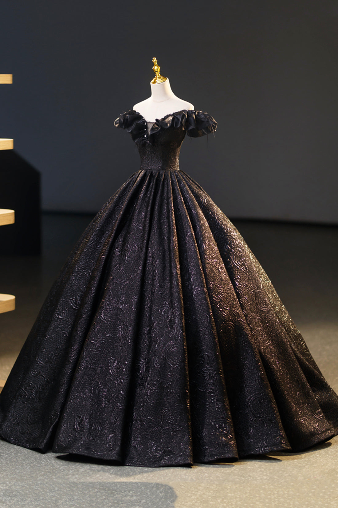 Black Floor Length V-neck Off the Shoulder Formal Dress, Black A-Line Black Floor Length V-neck Off the Shoulder Formal Dress, Black A-Line