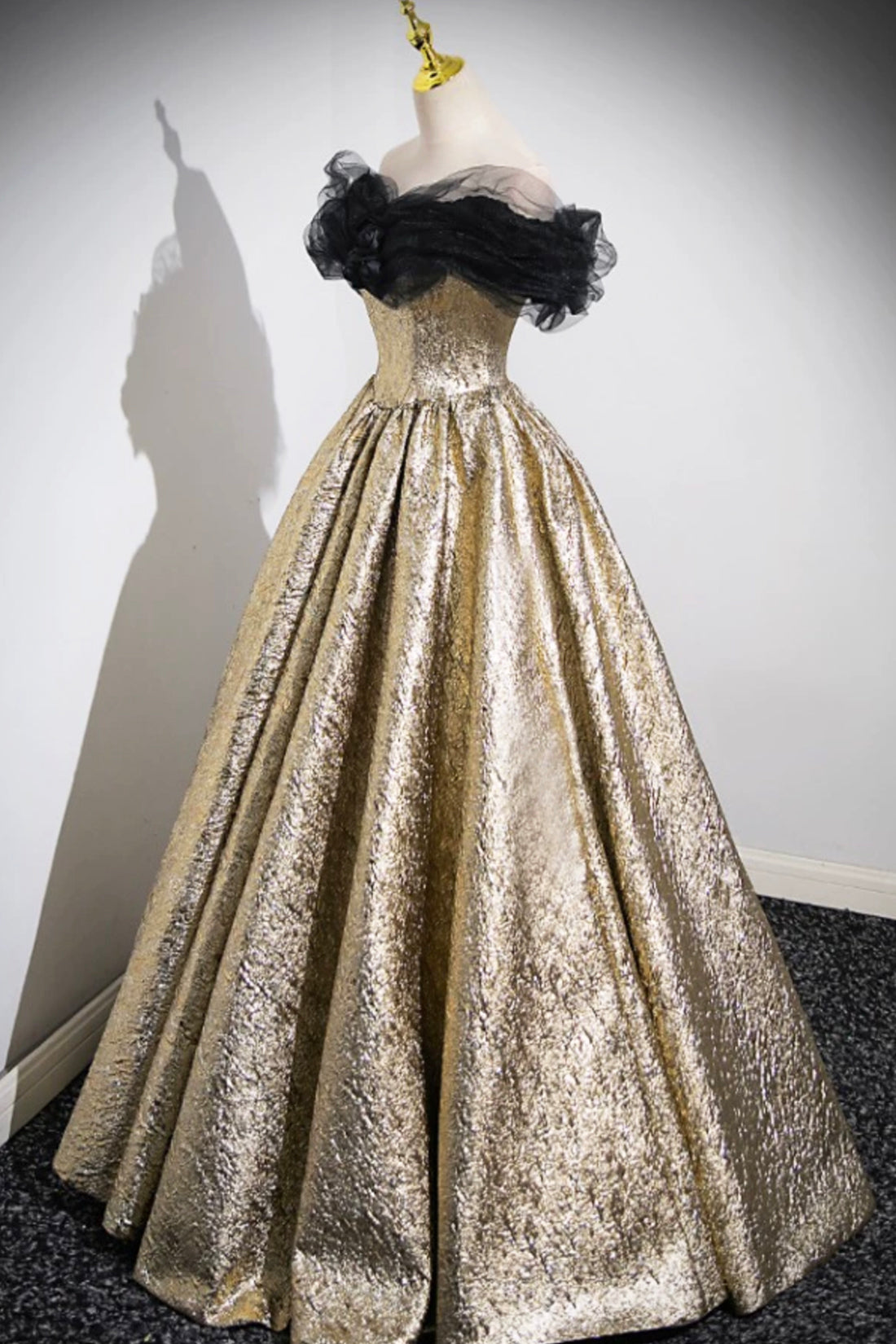 Sparkly Black and Gold Glitter Prom Dresses Ball Gown, Off the Shoulde Sparkly Black and Gold Glitter Prom Dresses Ball Gown, Off the Shoulde
