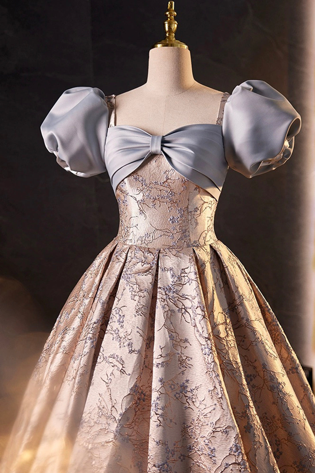 Fashion Floor-Length Printing Prom Dresses, A-Line Short Sleeve Backle