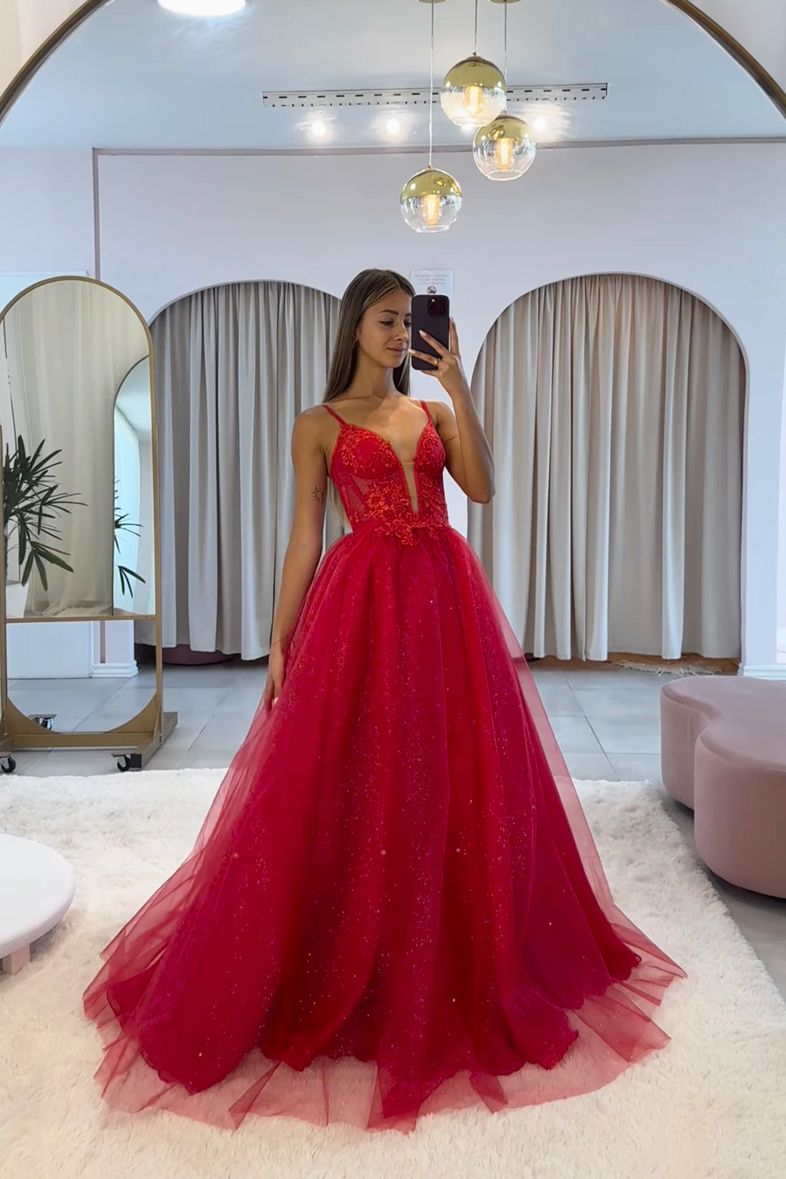 Straight Cut Deep Red Open Back Gala Dress - Marisela Veludo - Fashion  Designer