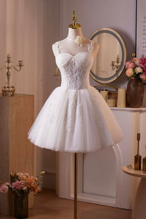 Charming Short White Party Dress, A-Line Tulle Lace Prom Homecoming Dress
