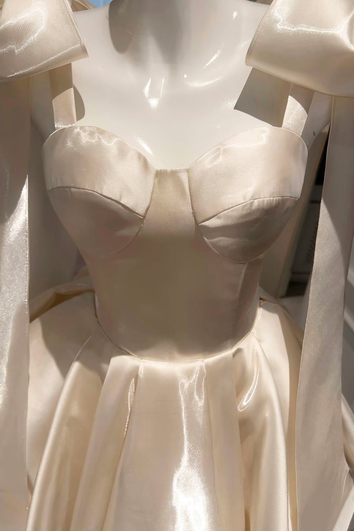 Champagne Satin Strapless Corset Flare Mini Party Dress with Detachable Bow