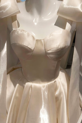 Champagne Satin Strapless Corset Flare Mini Party Dress with Detachable Bow