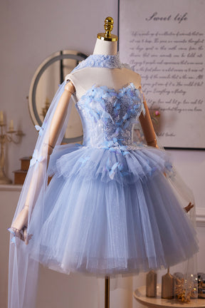 Enchanting Light Blue Tulle Mini Party Gown, A-Line Sweetheart Neck Homecoming Dress