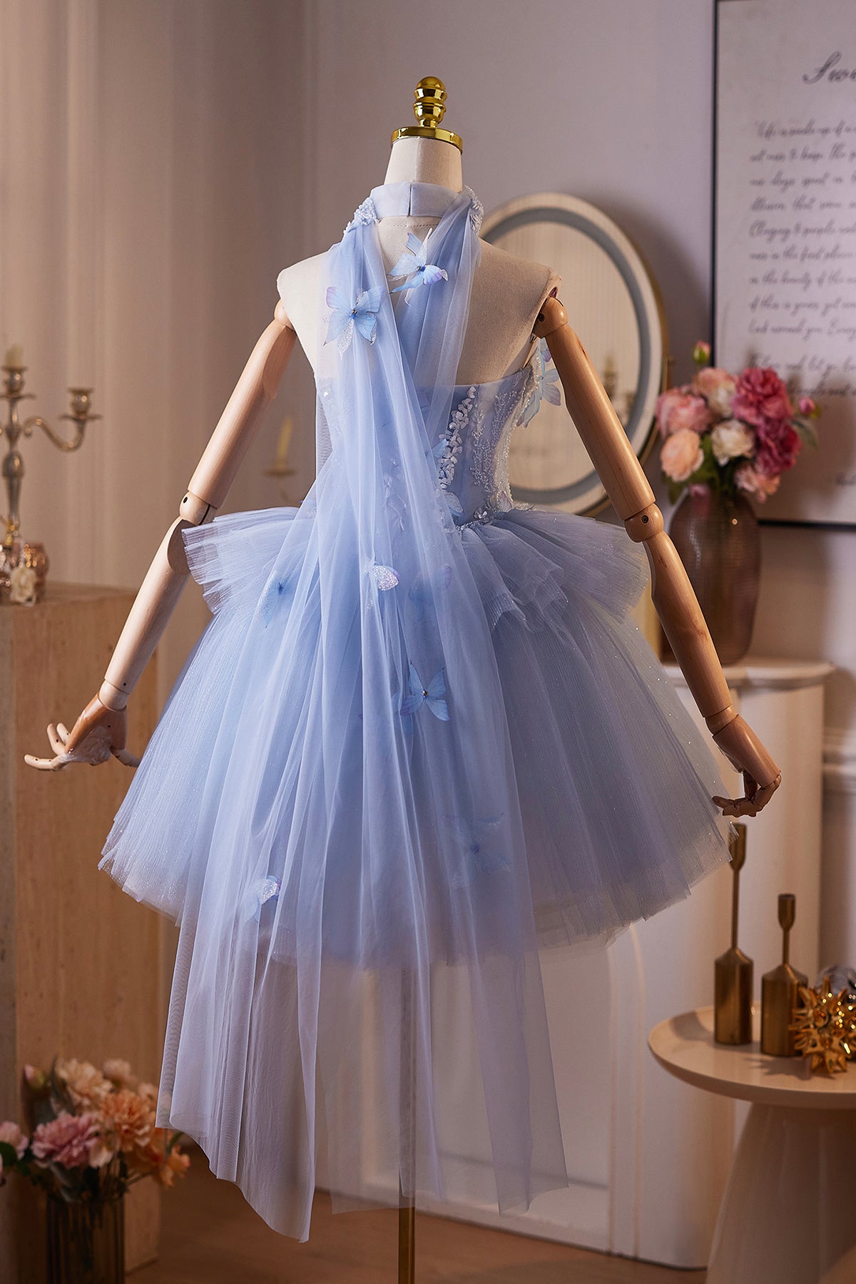 Enchanting Light Blue Tulle Mini Party Gown, A-Line Sweetheart Neck Homecoming Dress
