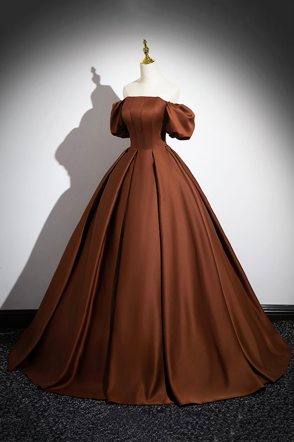 Brown Satin Long A-Line Prom Dress, Off the Shoulder Evening Party Dre