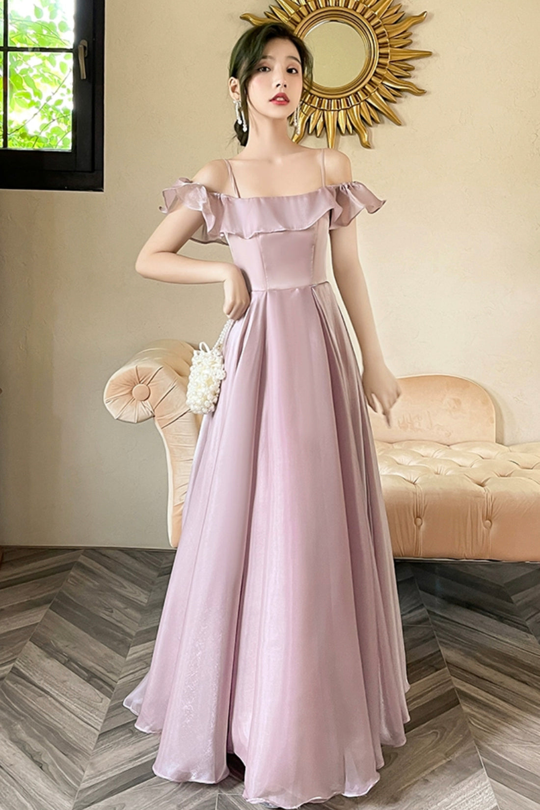 Lovely Soft Pink Floor Length Party Dress, Tulle A-Line Evening Prom D Lovely Soft Pink Floor Length Party Dress, Tulle A-Line Evening Prom D