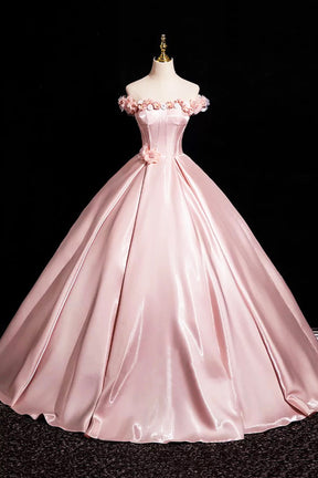 Pink Satin Long Prom Dress, Beautiful A-Line Off the Shoulder Party Dress