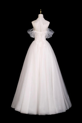 Charming Ivory Tulle Lace Floor Length Prom Dress, A-Line Sweetheart Neck Formal Dress