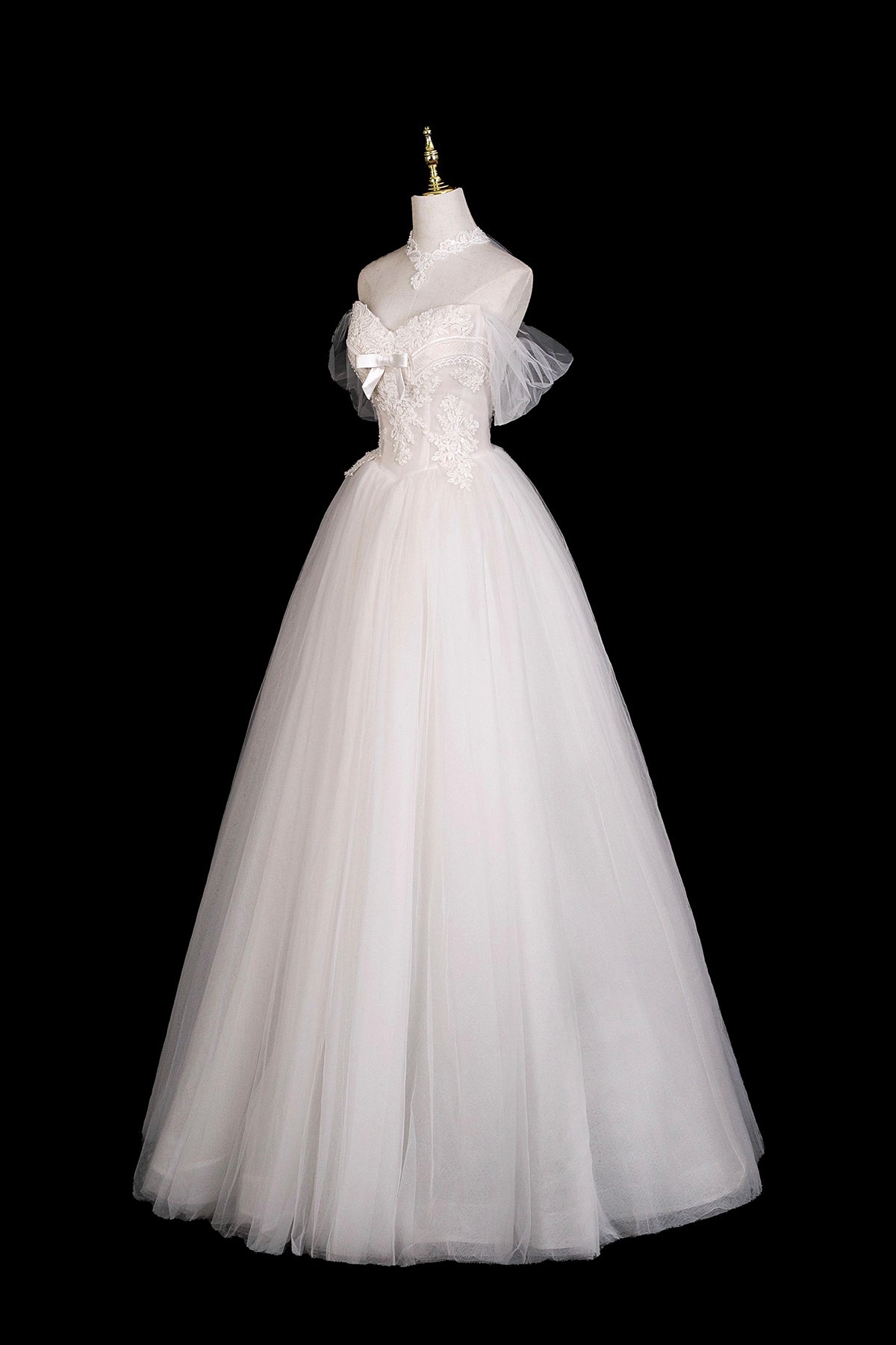 Charming Ivory Tulle Lace Floor Length Prom Dress, A-Line Sweetheart Neck Formal Dress