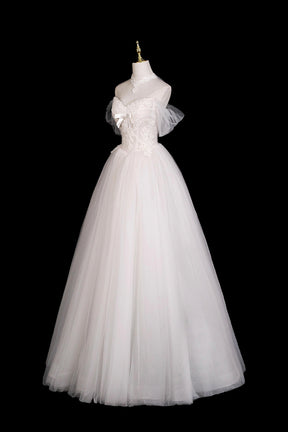 Charming Ivory Tulle Lace Floor Length Prom Dress, A-Line Sweetheart Neck Formal Dress