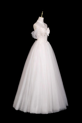 Charming Ivory Tulle Lace Floor Length Prom Dress, A-Line Sweetheart Neck Formal Dress