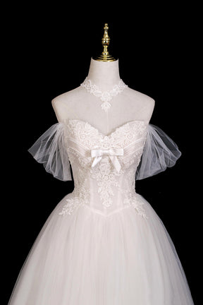 Charming Ivory Tulle Lace Floor Length Prom Dress, A-Line Sweetheart Neck Formal Dress