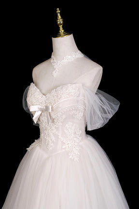 Charming Ivory Tulle Lace Floor Length Prom Dress, A-Line Sweetheart Neck Formal Dress