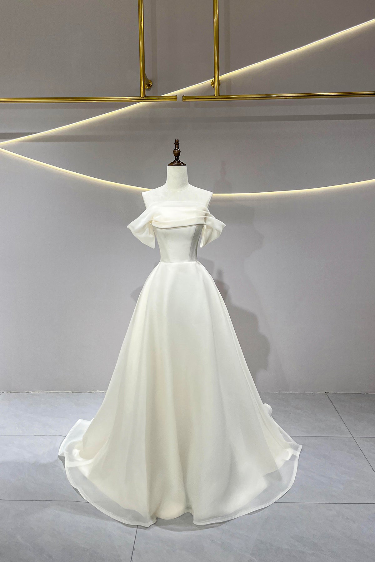 Off Shoulder A-Line Prom Evening Dress, Beautiful White Floor Length Party Dress