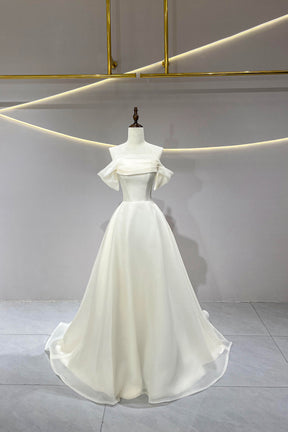 Off Shoulder A-Line Prom Evening Dress, Beautiful White Floor Length Party Dress