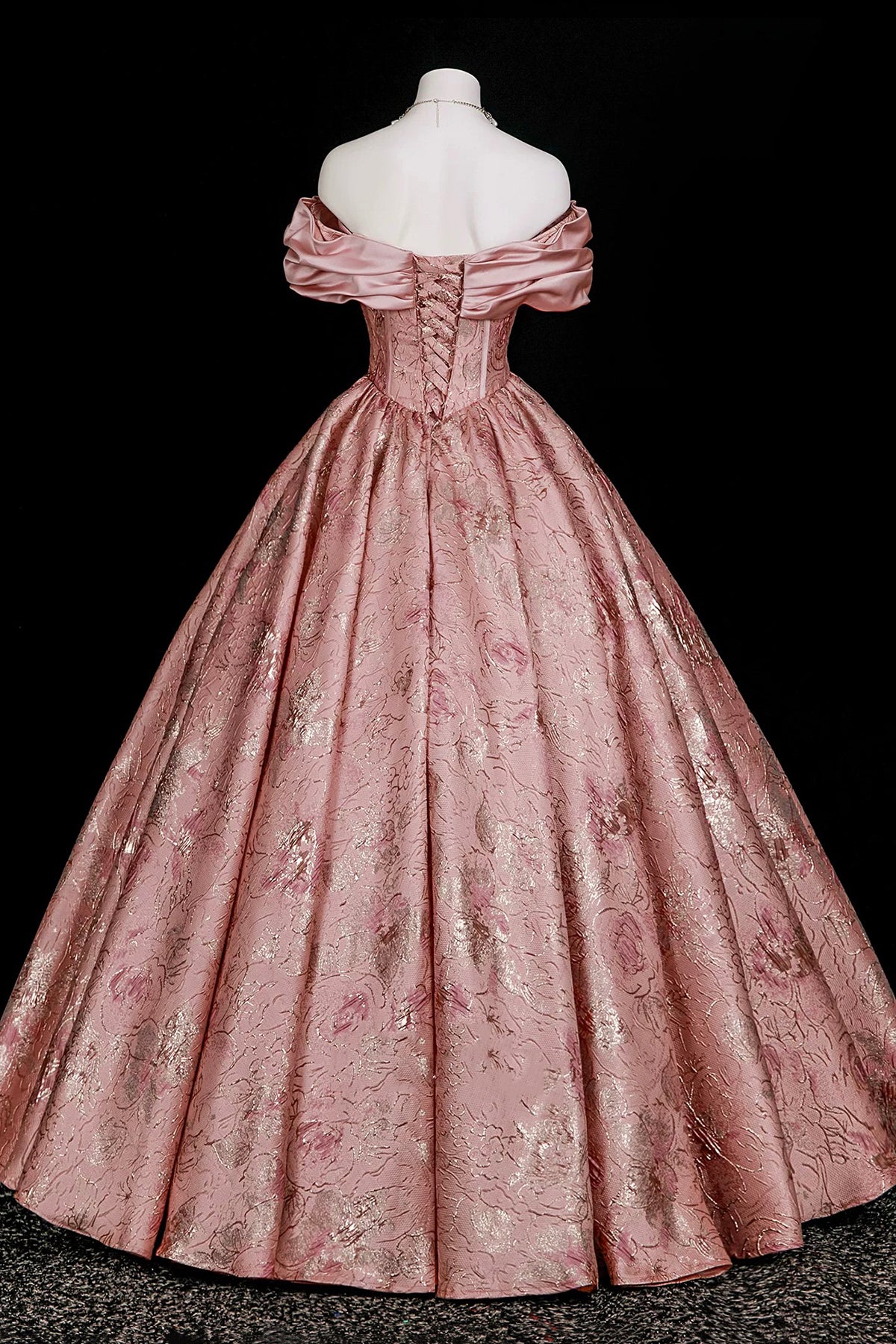 Dusty Pink Victorian Princess Gown, 3D Bow Satin Off Shoulder Formal Dress for Sweet 16 Prom