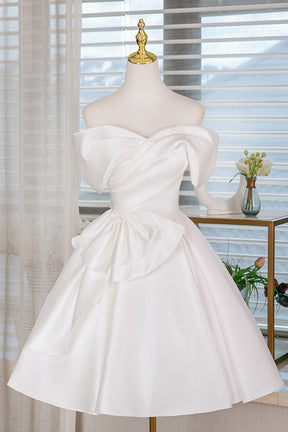White Satin Short Prom Dress, Lovely A-Line Off the Shoulder Party Dress