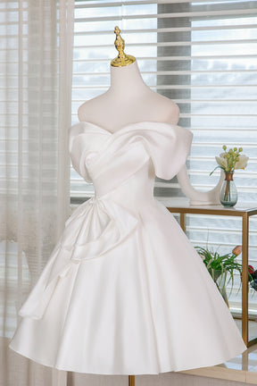 White Satin Short Prom Dress, Lovely A-Line Off the Shoulder Party Dress