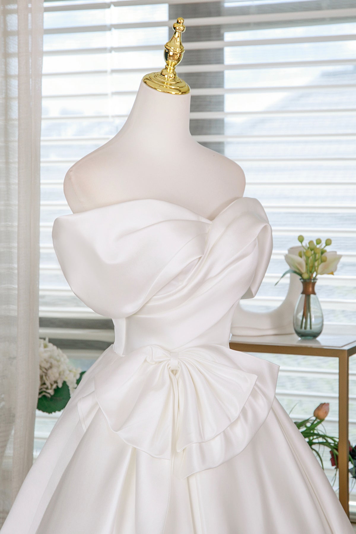 White Satin Short Prom Dress, Lovely A-Line Off the Shoulder Party Dress