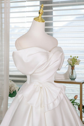 White Satin Short Prom Dress, Lovely A-Line Off the Shoulder Party Dress
