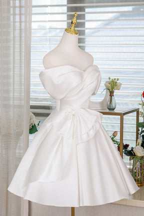 White Satin Short Prom Dress, Lovely A-Line Off the Shoulder Party Dress
