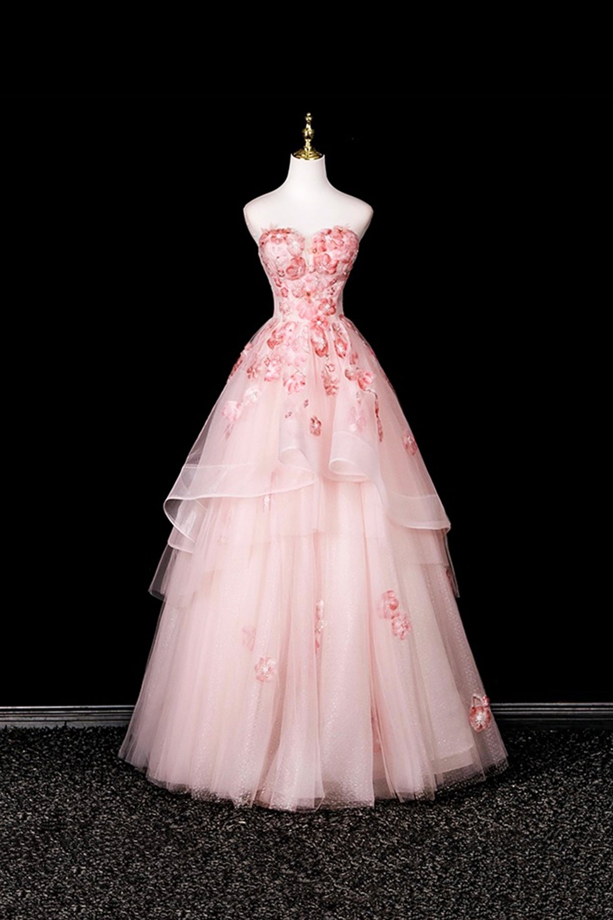 Pink Flower Fairy Blushing Appliques Prom Dresses, Beautiful A-Line Formal Dresses