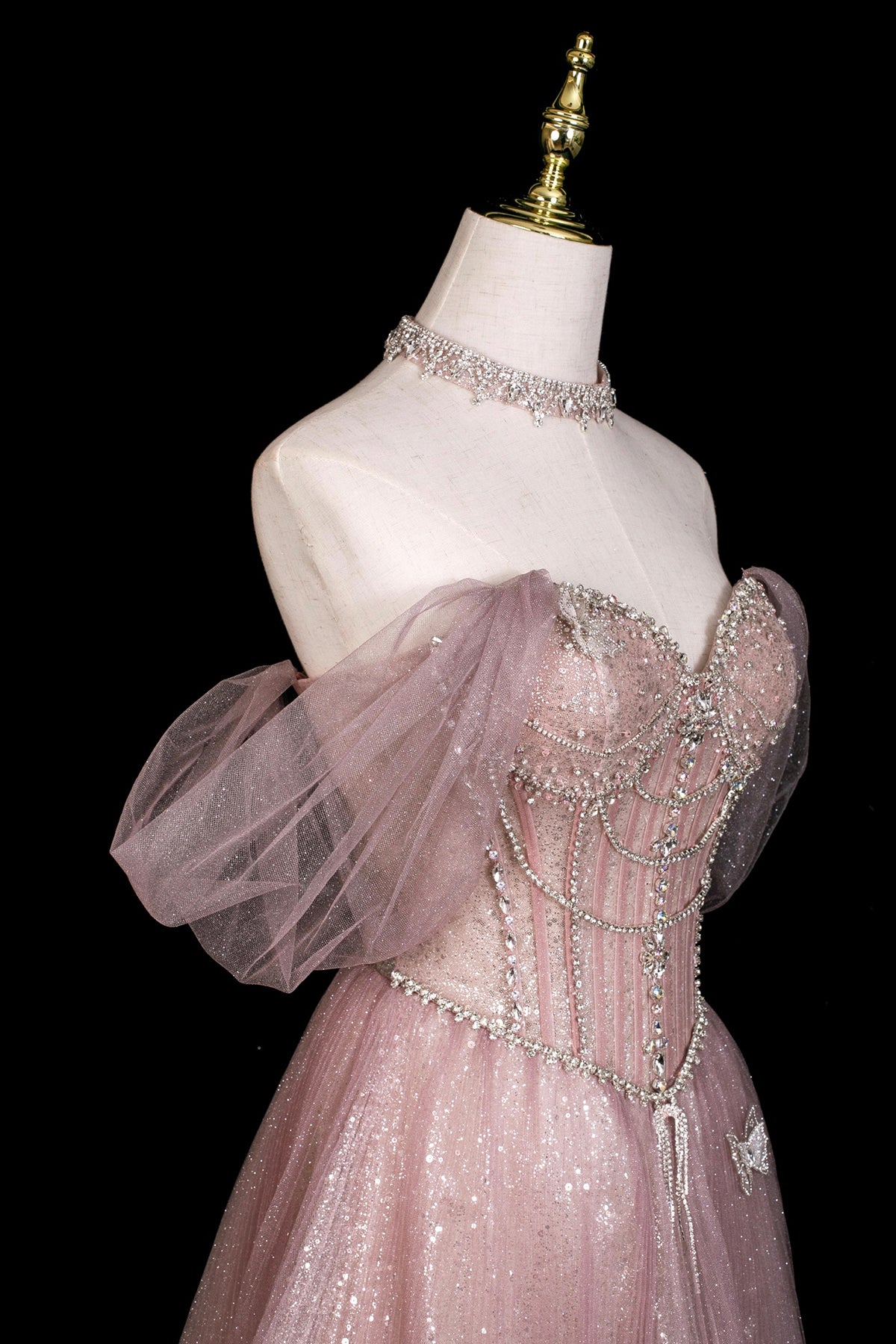 Charming Pink Rhinestone Sequins Floor Length Prom Dresses, A-Line Sweetheart Sleeveless Formal Dresses