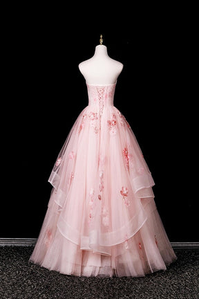 Pink Flower Fairy Blushing Appliques Prom Dresses, Beautiful A-Line Formal Dresses