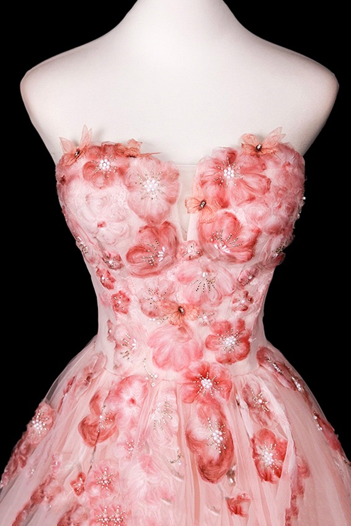 Pink Flower Fairy Blushing Appliques Prom Dresses, Beautiful A-Line Formal Dresses