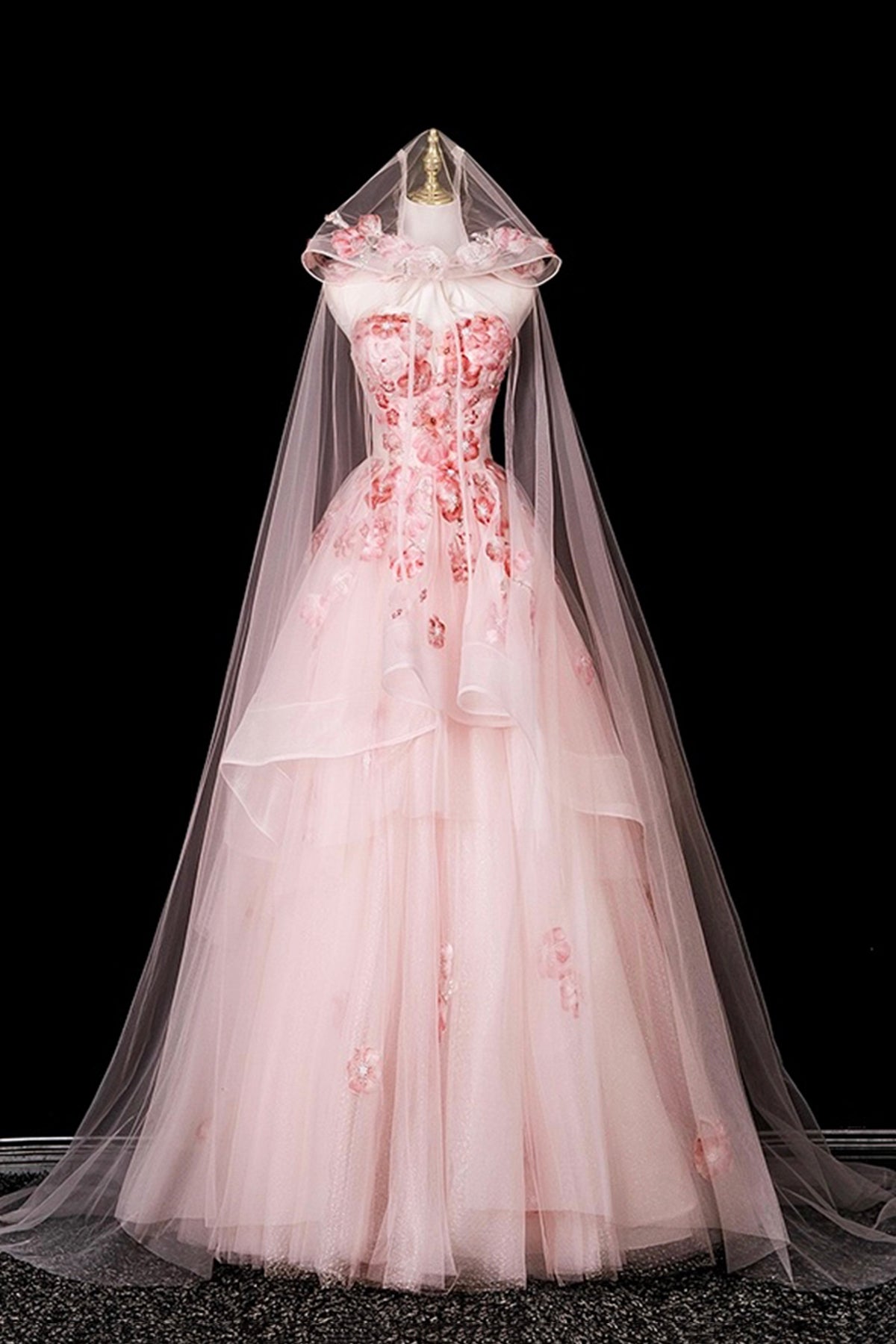 Pink Flower Fairy Blushing Appliques Prom Dresses, Beautiful A-Line Formal Dresses