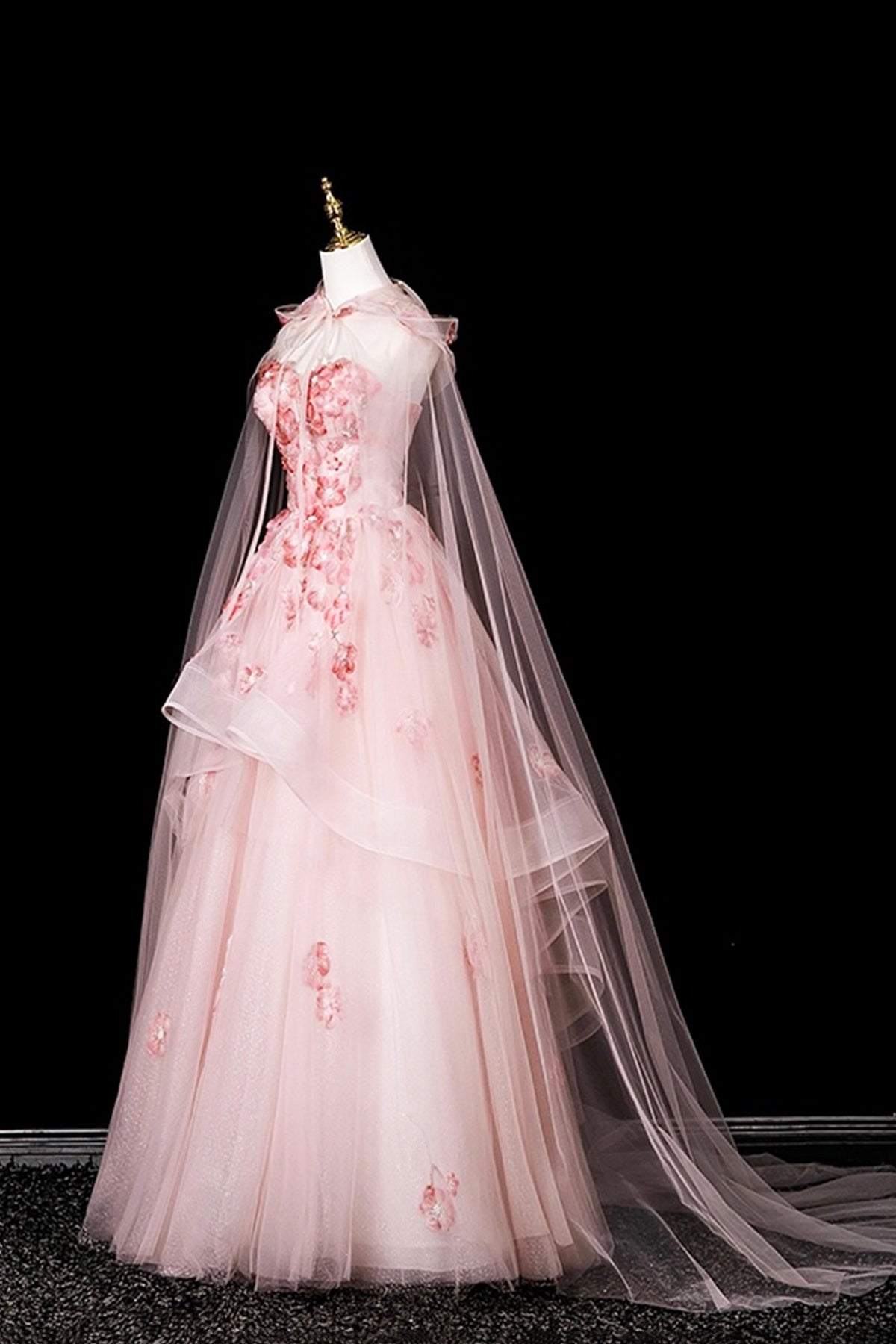 Pink Flower Fairy Blushing Appliques Prom Dresses, Beautiful A-Line Formal Dresses