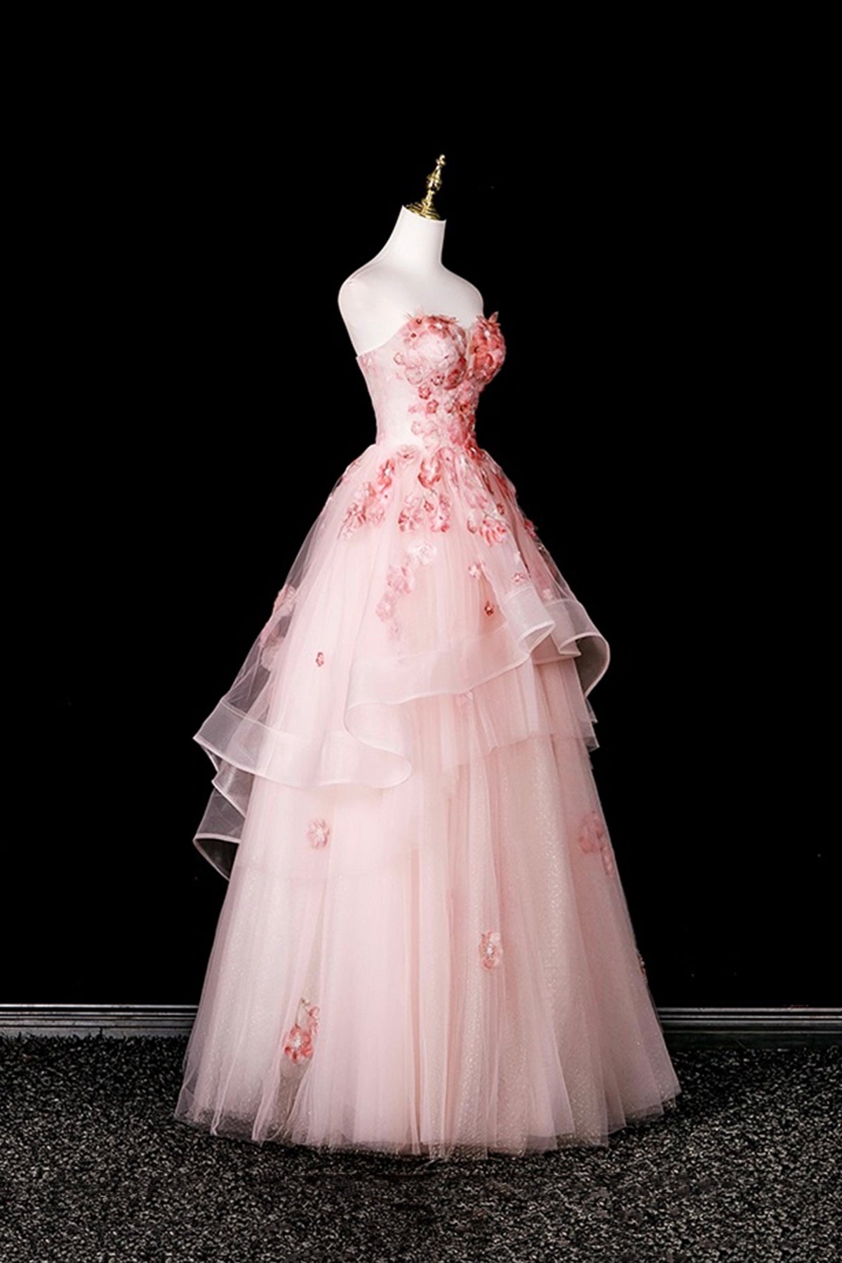 Pink Flower Fairy Blushing Appliques Prom Dresses, Beautiful A-Line Formal Dresses