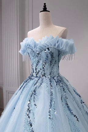 Elegant Off-the-Shoulder Ball Gown | Sequin Embellished Tulle Formal Dress