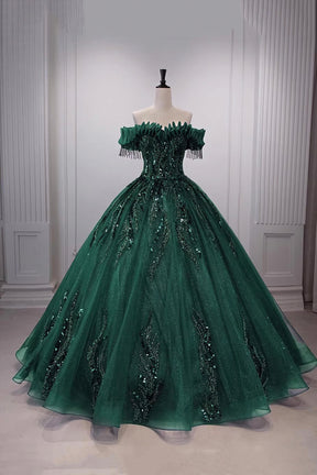 Elegant Off-the-Shoulder Ball Gown | Sequin Embellished Tulle Formal Dress