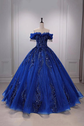 Elegant Off-the-Shoulder Ball Gown | Sequin Embellished Tulle Formal Dress